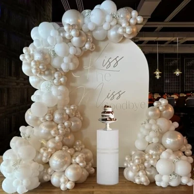 Afbeelding van Parelwitte ballonboog kit, 155 stuks beige ballonslinger met witte parel zand ballonnen voor verjaardag, boho, bruiloft, verloving, bruidsdouche, babyshower, jubileumfeestdecoratie