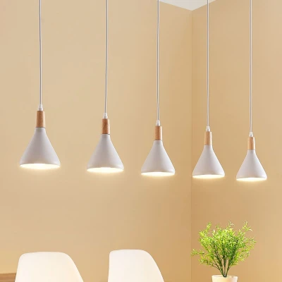 Afbeelding van Lindby hanglamp 5 lichts metaal, hout E14 wit, helder