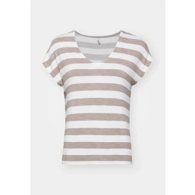 Afbeelding van ONLY Onllira LIFE V NECK Tshirt print, Dames, Maat: Small, Mocha meringue/cloud dancer