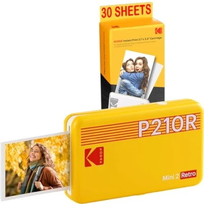 Afbeelding van KODAK Pack Mini Imprimante P210 Retro 2 + Cartouche et papier pour 30 Photos Connectée Bluetooth format CB 5,3 x 8,6 cm Batterie Lithium Sublimation Thermique 4Pass