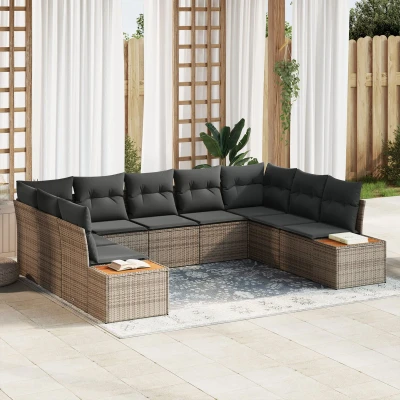 Afbeelding van vidaXL 9 Piece Tuin Sofa Set met Kussens Grijs Poly Rattan Acacia