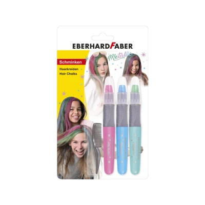 Afbeelding van 4x Haarkrijt Eberhard Faber metallic kleuren 3st. Ass. (roze,blauw,gro