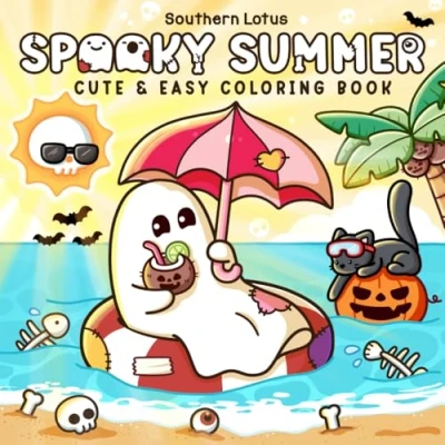 Afbeelding van Spooky Summer: Coloring Book for Adults and Teens with Cute Creepy Characters Enjoying Summer Days, Simple Easy Designs Relaxation
