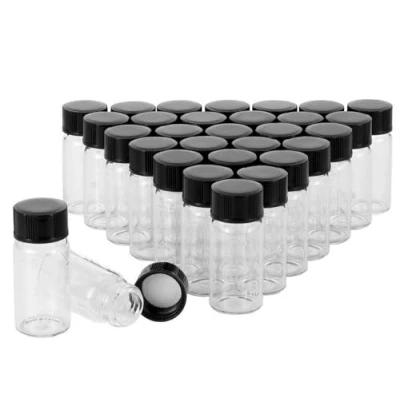 Afbeelding van Unxuey 30 stks 5 ml heldere glazen flessen met zwarte plastic schroefdop lege flesjes monster potten
