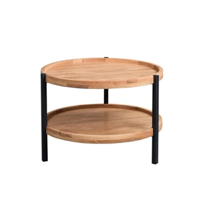 Afbeelding van HomeTrends4You Alva 2 salontafel, echt hout wild eiken gefineerd, bruin, diameter 65 cm, hoogte 46 cm