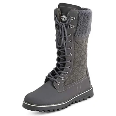 Afbeelding van Polar Dames Nepbont Warm Thermisch Waterdicht Outdoor Wandelen Sneeuw Winter Rubberen zoolkuitlaarzen grijs textiel UK7 / EU40 YC0612