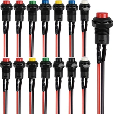 Afbeelding van RUNCCI YUN 14 stuks ronde drukknoppen 12 mm, mini momentary drukknop schakelaar, momentane drukschakelaar, drukknop, ON OFF waterdichte 6 kleuren (met draad)