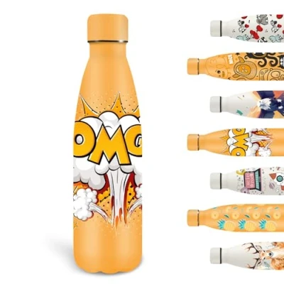 Afbeelding van Grsta Thermosfles, 500 ml, gepersonaliseerde drinkfles, BPA vrij, metalen fles, lekvrij, 18/8 roestvrij staal, thermosfles voor school, kantoor, sport, reizen, geel