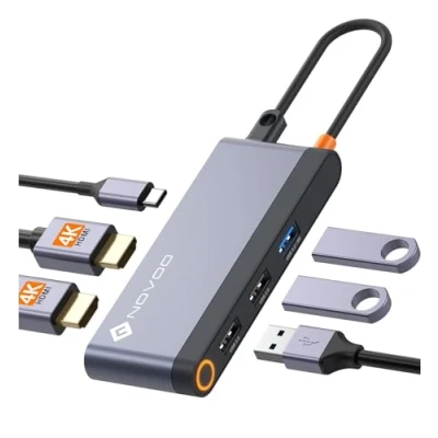 Afbeelding van NOVOO USB C Tripler Hub 6 in 1 Display naar Dual HDMI, Monitor, 100W PD, 3x USB, Dock voor Dell, HP, Lenovo, ASUS, Microsoft