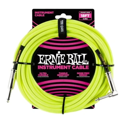 Afbeelding van Ernie Ball 6085 Braided Instrument Cable, 5.5 meter, Neon Yellow