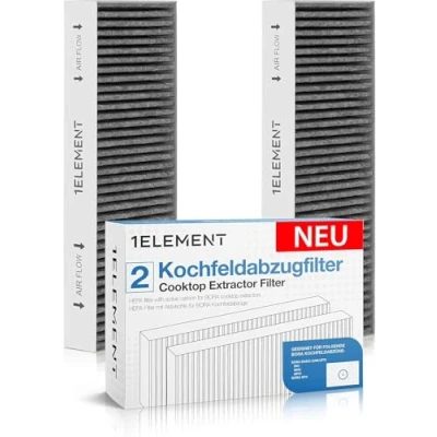 Afbeelding van 1ELEMENT 2 filters voor Bora Basic &amp; GP4 [BHU, BIU, BFIU] convectieluchtkookplaatafzuiging vervangt BAKFS actieve koolfilterset [2 stuks] neutralisatie van geuren en filtering vet vuildeeltjes