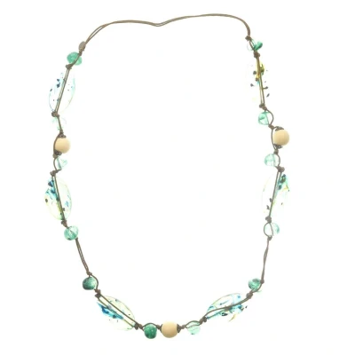 Afbeelding van Behave Lange kralen ketting bruin met groene 90 cm