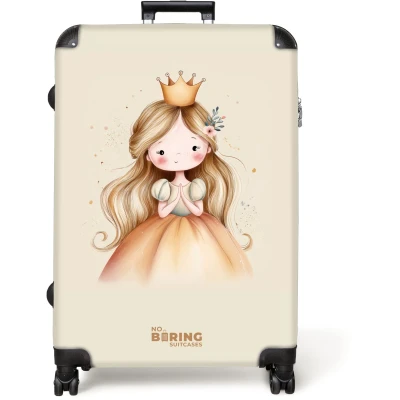 Afbeelding van NoBoringSuitcases.com® Koffer groot Reiskoffer lichtgewicht Prinses in gouden tinten Rolkoffer met 4 wielen Grote trolley XL 98 liter bagage