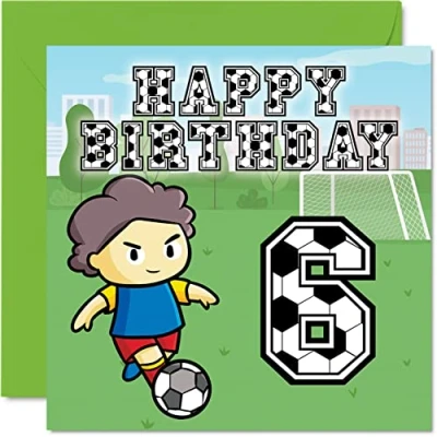 Afbeelding van 6e verjaardagskaart jongen voetbalfan gelukkige 6 jaar oude jongen, jongens verjaardagskaarten voor hem, 145 mm x wenskaart zoon, broer, kleinzoon, neef, zesde