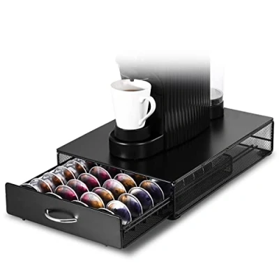 Afbeelding van SYSYLY espresso capsulehouder met lades Koffiecuphouder Opbergbox geschikt voor Nespresso Vertuo cups 40 koffiecups Zwart