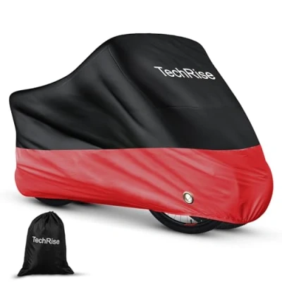 Afbeelding van TechRise fietshoes voor 2 3 fietsen, outdoor motorhoezen 220 cm lang, 210D Oxford waterdichte anti wind stof regen UV met vergrendelingsgaten en opbergtas mountainbikes/racefiets (rood)