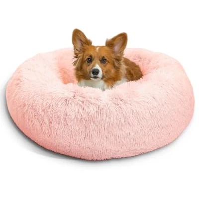 Afbeelding van Best Friends by Sheri The Original Calming Donut katten en hondenbed in Shag Fur Suikerspin Roze, Medium 30x30