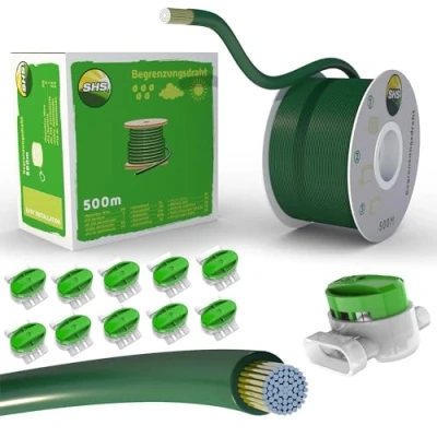 Afbeelding van 500 m begrenzingskabel + 10 kabelverbinders voor robotmaaier, grasmaaier, accessoireset, begrenzingsdraad zoekkabel, compatibel met Gardena/Bosch/Husqvarna/Worx/Honda/ROBOMOW/iMow