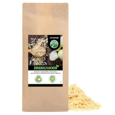 Afbeelding van Gedroogde uienvlokken (500 g), uien gesneden 5 30 mm, stukjes ui, ui gedroogd en gehakt, natuurlijk product, vrij van additieven, ideaal voor groenten, pasta, soepen, vlees vis
