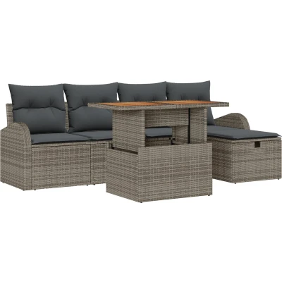 Afbeelding van vidaXL 6 delige tuinsofaset met kussens grijs poly riet