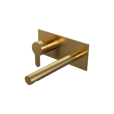 Afbeelding van Brauer Gold Edition Wastafelmengkraan inbouw rechte uitloop rechts hendel plat smal afdekplaat model D2 PVD geborsteld goud