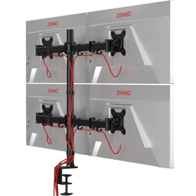 Afbeelding van Duronic DM254 Multi 4 Monitor Beugel Zwart Staal Verstelbare Hoogte Arm voor 13 27 LED LCD Schermen VESA 75 100 plaat Beeldscherm Standaard Kantelt 90/+35 Zwenkt 180 Draait 360