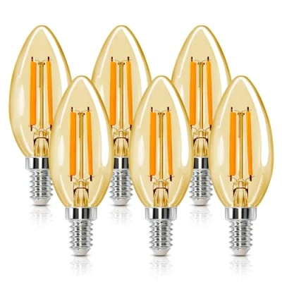 Afbeelding van Aigostar Vintage Kaars Filament Lamp LED E14, 8W Equivalent aan Gloeilamp Van 64W, warm wit 2200K, 880 Lumen, Amberkleur C35 Decoratieve Lamp, CRI&gt;80, Niet Dimbaar, Set 6