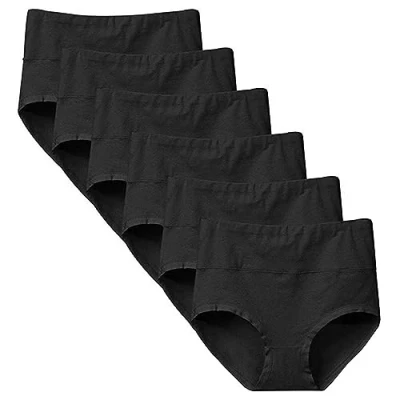 Afbeelding van Yintry Damesslip, katoen, slip, hoge taille, weekbed, ondergoed, keizersnede, onderbroek, multipack, 6, zwart, XL