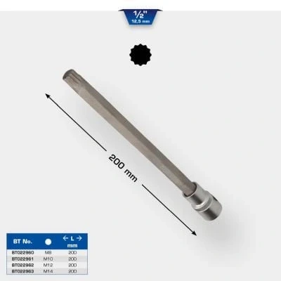 Afbeelding van BRILLIANT TOOLS BT022960 1/2&quot; veeltandbitdop, 200 mm lang, M8 [Powered by KS TOOLS]