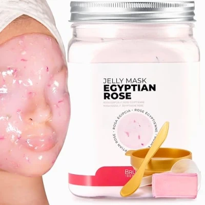 Afbeelding van BRÜUN Peel Off Egyptian Rose Jelly Mask for Face Care A 23 fl oz Rubber Jar 30 to 35 Treatments Skin Moisturizing Gel of Spa Set Men, Women and Adults