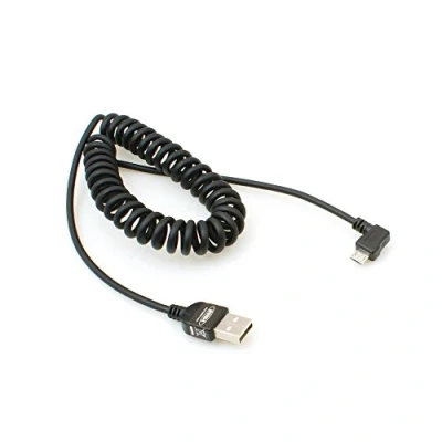 Afbeelding van System S Micro USB 2.0 spiraalkabel 90 graden hoek stekker (links/male) datakabel oplaadkabel 150 cm