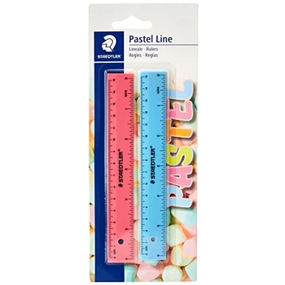 Afbeelding van STAEDTLER 56215PSBK2ST Pastel Line liniaal (inktrand, voor tekeningen en lijnen, blisterkaart met 2 linialen in trendy pastelkleuren, lengte 15 cm)