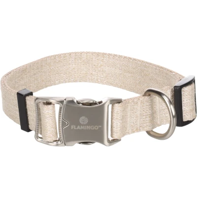 Afbeelding van Flamingo Lago Hondenhalsband, beige, L 45 65 cm, 25 mm, traploos verstelbaar, klikgesp en ring voor riem, verchroomd