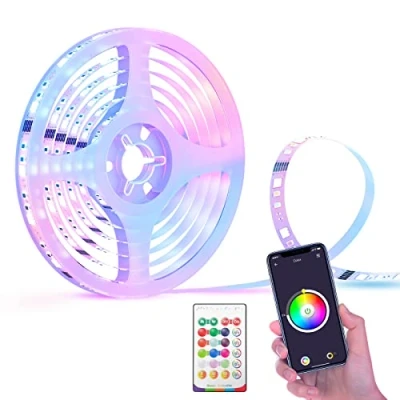Afbeelding van lomota Smart ledstrip, 5 m, spraakbediening, RGBWW, ledverlichting met timer, doe het zelfstrip, werkt Alexa, Google, voor thuis, feest, Kerstmis