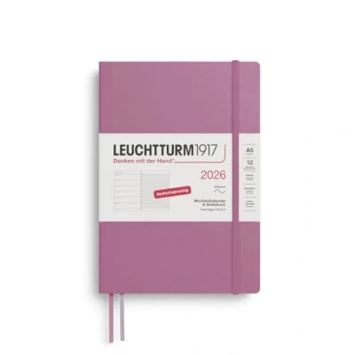 Afbeelding van LEUCHTTURM1917 372492 weekkalender &amp; notitieboek medium (A5) 2026, 12 maanden, zachte kaft, Dusty Rose, Duits