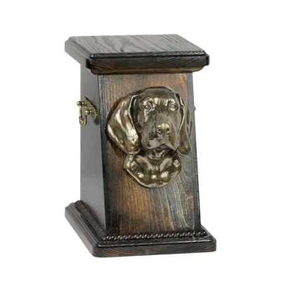 Afbeelding van Art Dog Custom Memorial Urn Handgemaakte Box Koudgegoten bronzen hondenkop op berkenbasis 19cmx32cmx30cm Weimaraner