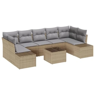 Afbeelding van vidaXL 8 delige Tuinsofa Set met Kussens Beige Poly Rattan