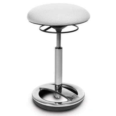 Afbeelding van Topstar Sitness High Bob, ergonomische stahulp, werkkruk, fitnesskruk, staanderring gepolijst aluminium, zithoogte 49 70cm, stoffen bekleding, wit
