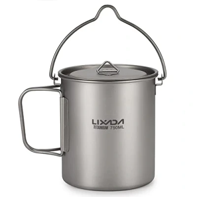 Afbeelding van Lixada Draagbare pot/beker van titanium, voor op de camping, met opvouwbare handgreep, 300 ml/350 ml/420 ml/550 ml/650 ml/750 ml