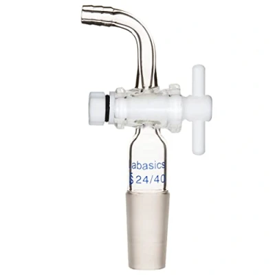 Afbeelding van Labasics Vacuüm Flow Control Lab Adapter met PTFE Stopkraan, 24/40 Verbinding en Gebogen Slangaansluiting voor Supply