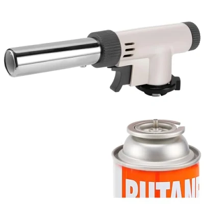 Afbeelding van JDHON Keukenbrander flambeerbrander, bunsenbrander, navulbare butaangasbrander met instelbare vlam voor BBQ, desserts, koken, camping, solderen (gaspatroon niet inbegrepen) wit