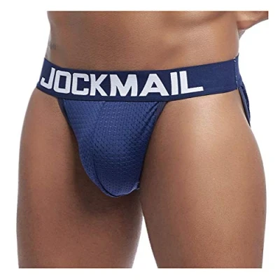 Afbeelding van JOCKMAIL Sexy Heren Ondergoed Slips Mesh Bikini&#039;s Comfortabele Shorts Mannelijke Slipje, marineblauw, M