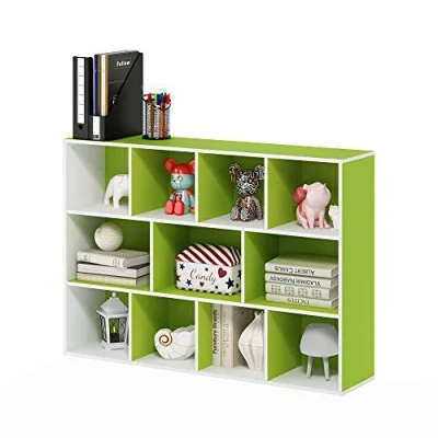 Afbeelding van Furinno Luder 11 Cube Omkeerbare Open Plank Boekenkast, Wit/Groen 11107WH/GR