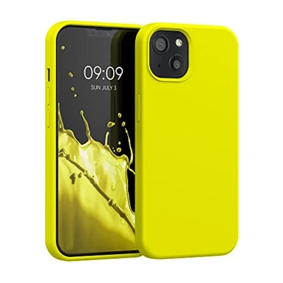 Afbeelding van kwmobile telefoonhoesje geschikt voor Apple iPhone 13 Hoesje met siliconen coating Smartphone case in citroengeel