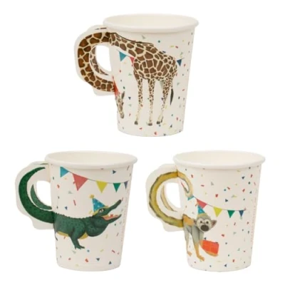 Afbeelding van Talking Tables 8 x Safari dierenthema papieren bekers voor meisjes en jongens verjaardagsfeestje of babyshower jungle, dierentuin, Madagaskar milieuvriendelijk, wegwerpbaar, vieringen, 250ml, 9oz