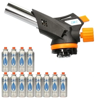 Afbeelding van Z.M.C Gasbrander 1,3 kW + 12 gaspatronen 227 g, flambeerbrander tot 1300 C, bunsenbrander, soldeerbrander, keukenbrander met instelbare vlam