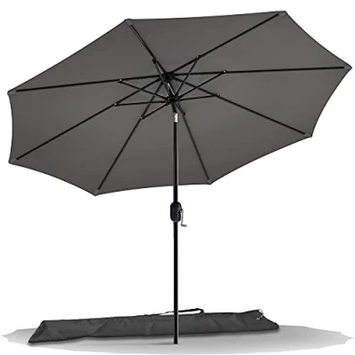 Afbeelding van VOUNOT Parasol 270 cm met zwengel, knikbaar, zonwering, uv bescherming, balkonscherm, tuinscherm marktscherm beschermhoes,Ø270cm, Knickbar, grijs