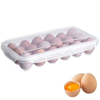 Afbeelding van 18 rastereieren, transportcontainer, plastic eierhouder, laden, opslag eierdoos, draagbare stapelbare transparante koelkast eierhouder met deksel om te beschermen, ei vers houden