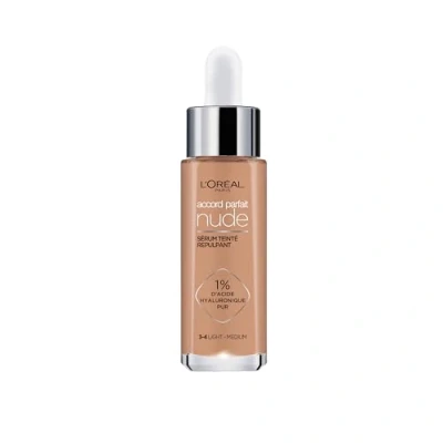 Afbeelding van L’Oréal Paris Accord Parfait Nude Volumegevend Getint Serum Foundation met hyaluronzuur 3 4 Light Medium 30ml Vegan