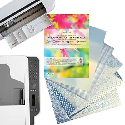 Afbeelding van Evergreen Goods™ A4 Zelfklevend Holografisch Vinyl voor Cricut snijders Inkjet &amp; Laser afdrukbaar, waterdicht, compatibel met silhouet [Patronen] 10 vellen Sticker maken, Scrapbooking